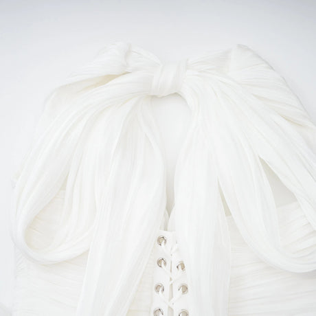 Emmeline White Train Design Gathered Maxi Dress