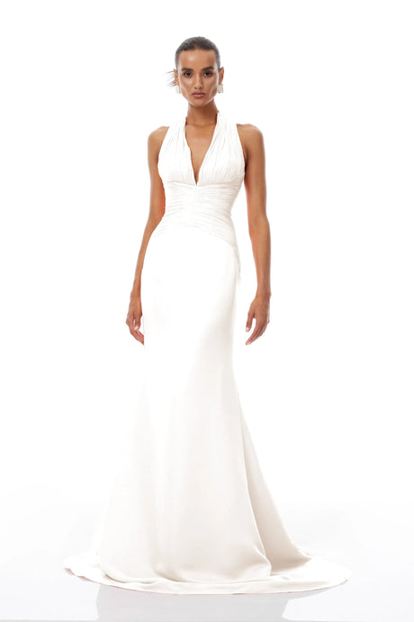 Katherine Maxi Dress White Train Design Gathered