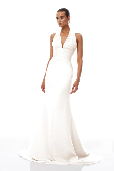 Katherine Maxi Dress White Train Design Gathered