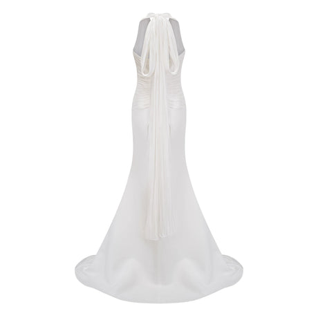 Emmeline White Train Design Gathered Maxi Dress
