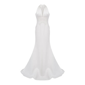 Emmeline White Train Design Gathered Maxi Dress