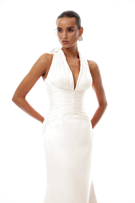 Katherine Maxi Dress White Train Design Gathered
