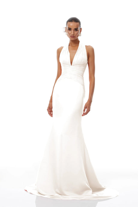 Katherine Maxi Dress White Train Design Gathered