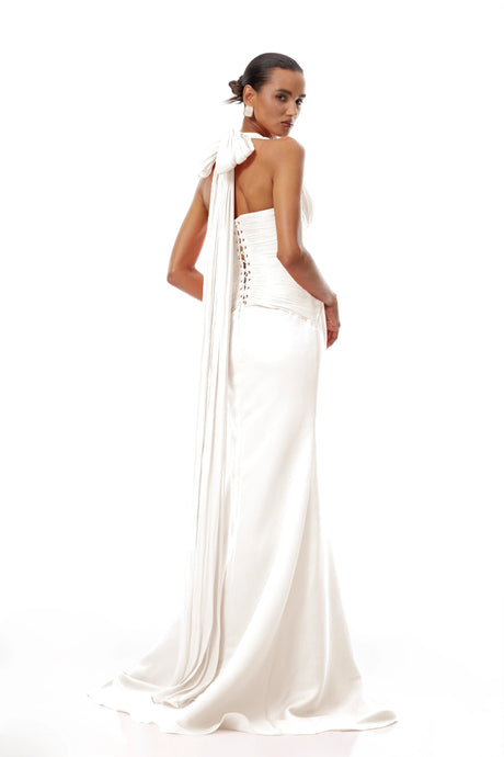 Katherine Maxi Dress White Train Design Gathered