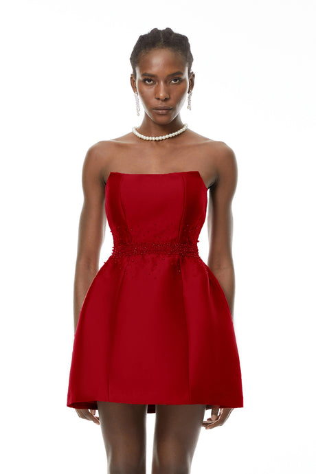 Teresa Mini Dress Red Bead Embellished