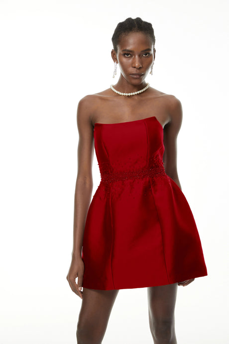Teresa Mini Dress Red Bead Embellished