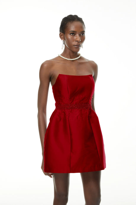 Teresa Mini Dress Red Bead Embellished