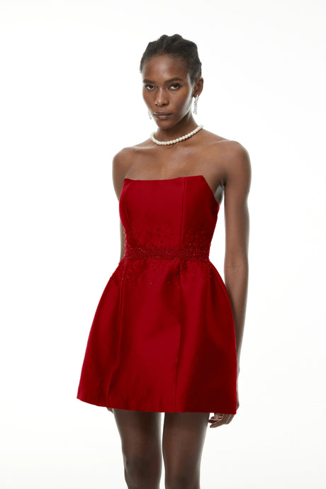 Teresa Mini Dress Red Bead Embellished