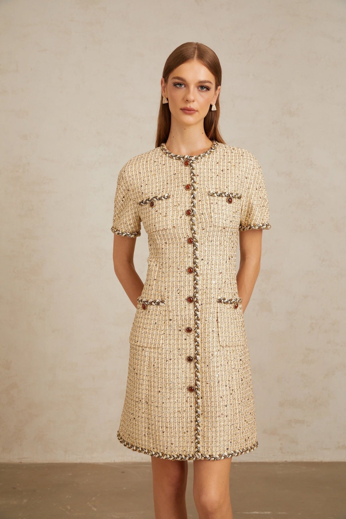 Énergie Neutral ALine Tweed Mini Dress