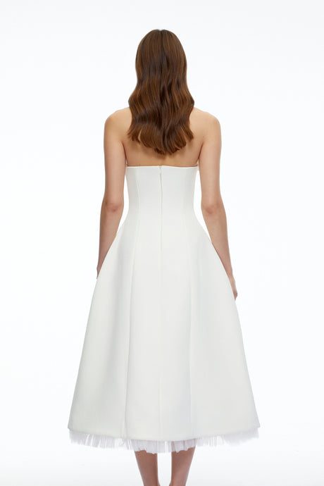 Alexis Midi Dress White Strapless Rhinestone with Bow