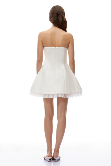 Destiny Mini Dress White Strapless Rhinestone with Bow