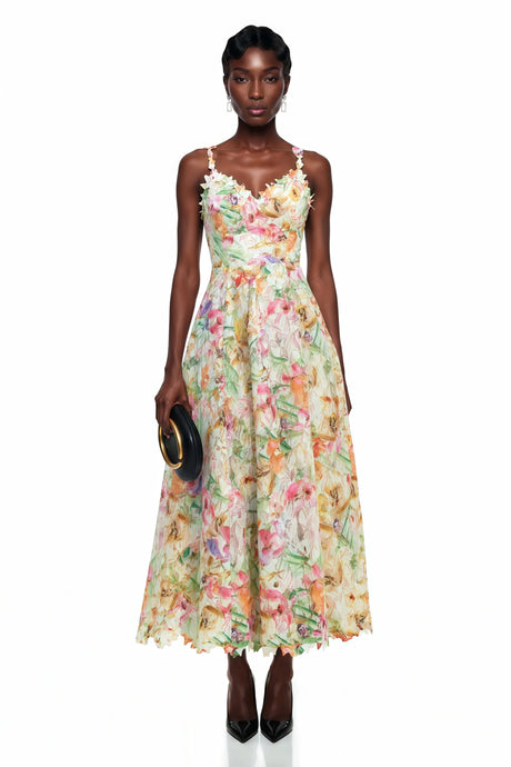 Santa Midi Dress Lace Floral Embroidered