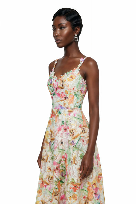 Santa Midi Dress Lace Floral Embroidered