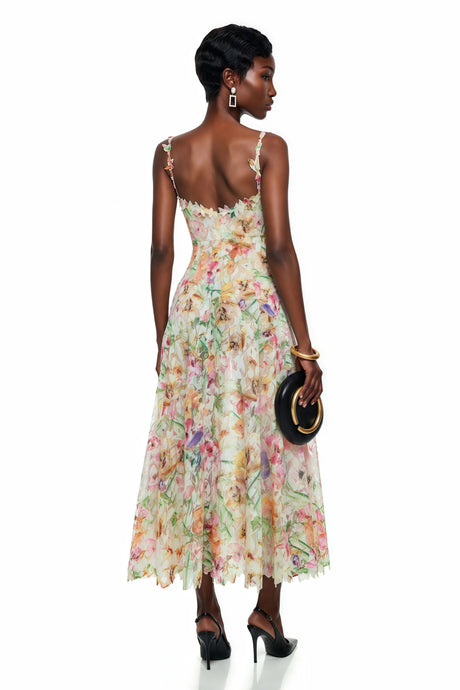 Santa Midi Dress Lace Floral Embroidered