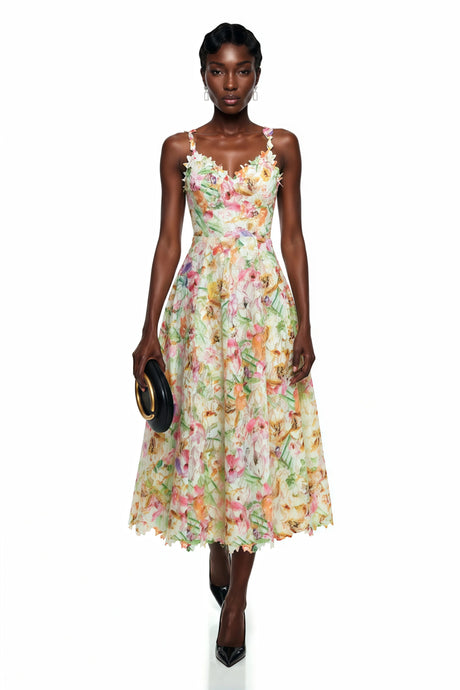 Santa Midi Dress Lace Floral Embroidered