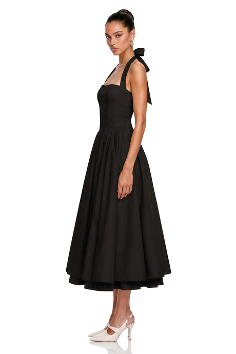 Charleigh Midi Dress Black Layered Flared Hem