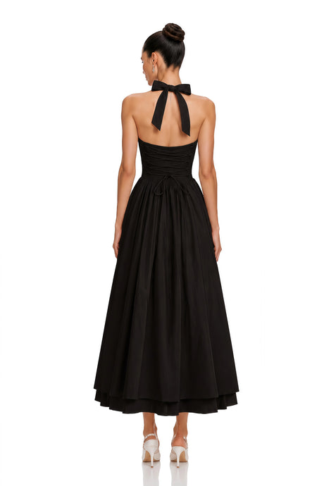Charleigh Midi Dress Black Layered Flared Hem