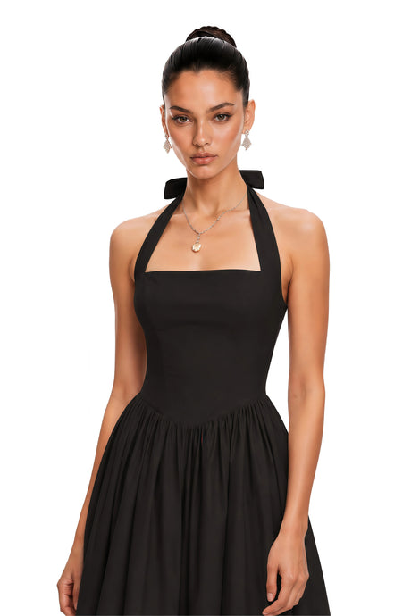 Charleigh Midi Dress Black Layered Flared Hem