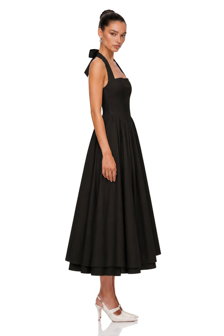 Charleigh Midi Dress Black Layered Flared Hem