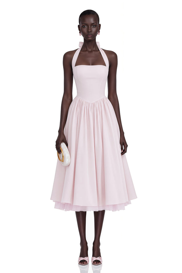 Eponine Pink Layered Flared Hem Midi Dress