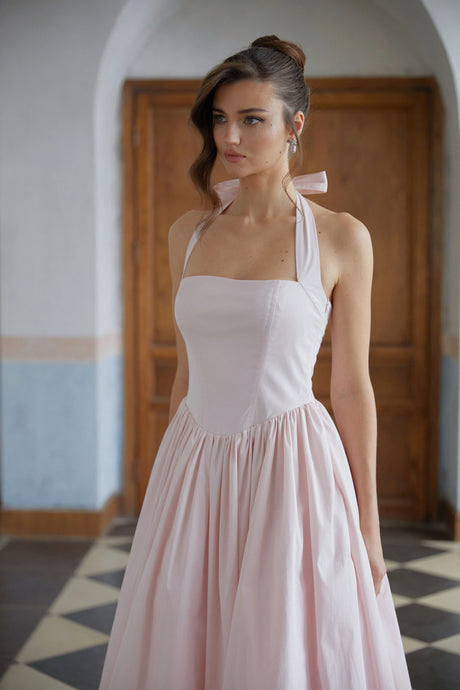 Harper Midi Dress Pink Layered Flared Hem