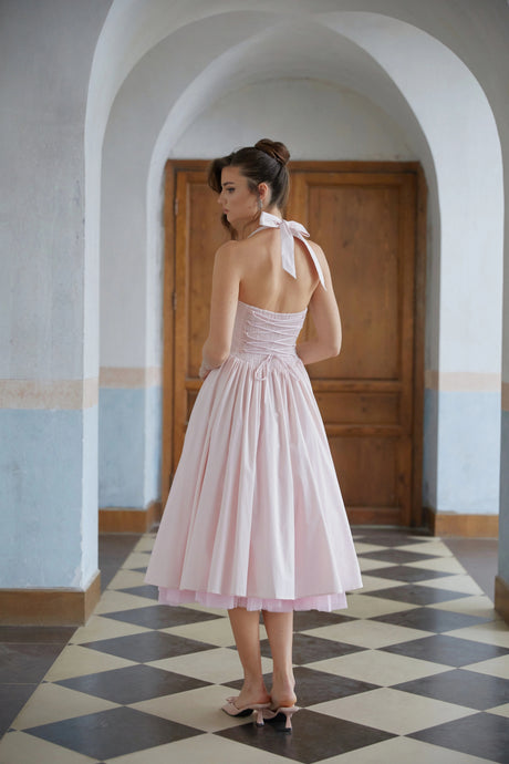 Harper Midi Dress Pink Layered Flared Hem