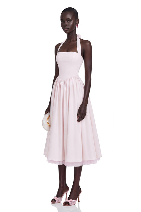 Jolanda Midi Dress Pink Layered Flared Hem