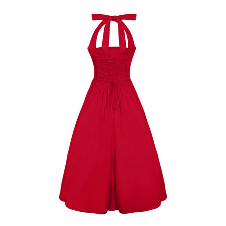Rylan Midi Dress Red Layered Flared Hem