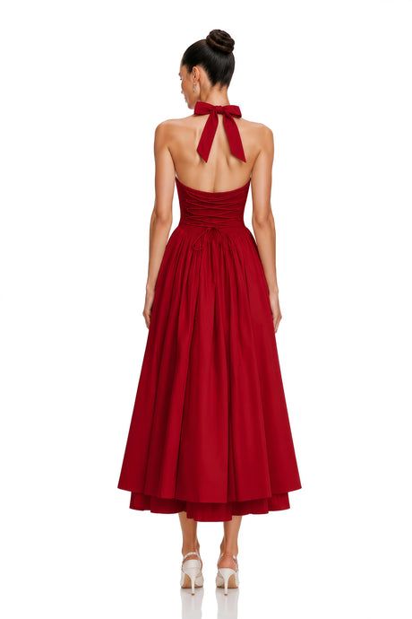 Rylan Midi Dress Red Layered Flared Hem