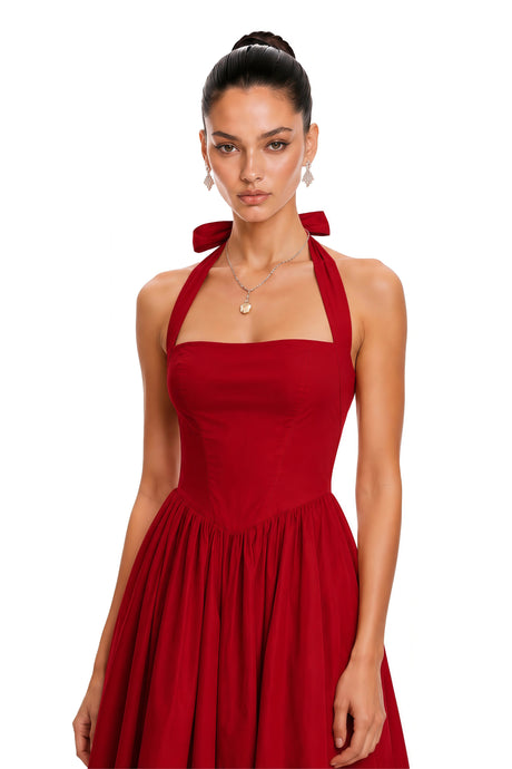 Rylan Midi Dress Red Layered Flared Hem