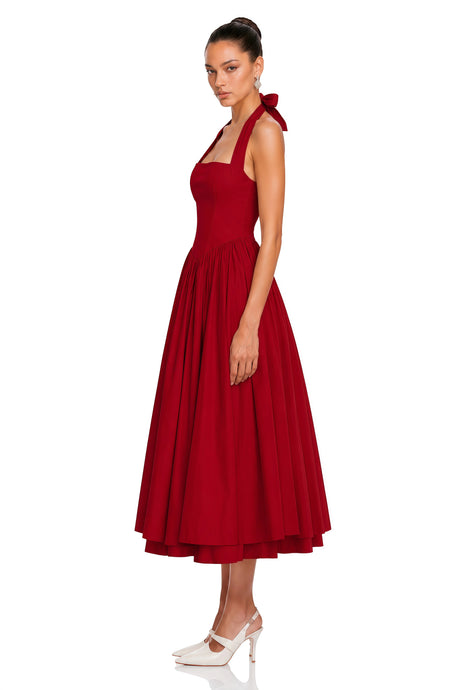 Rylan Midi Dress Red Layered Flared Hem