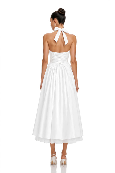 Mallory Midi Dress White Layered Flared Hem