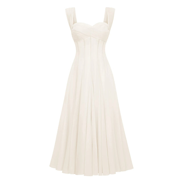 Érasme Cream White Flounced Midi dress