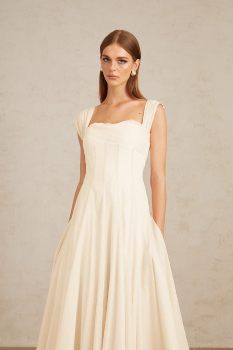 Camryn Midi dress Cream White Flounced