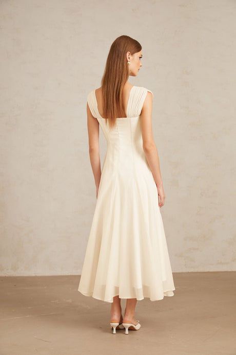 Camryn Midi dress Cream White Flounced