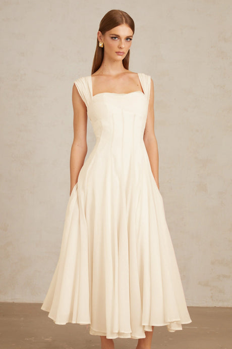 Camryn Midi dress Cream White Flounced