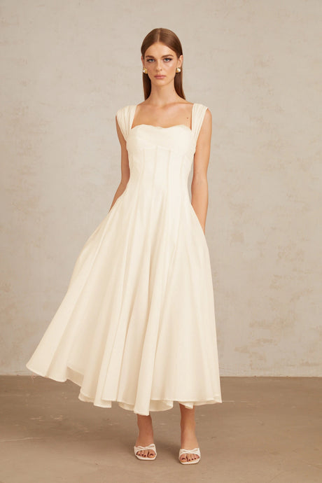 Camryn Midi dress Cream White Flounced