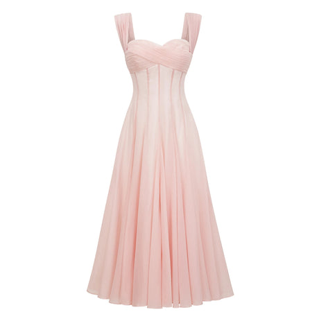Virginia Midi Dress Pink Flounced