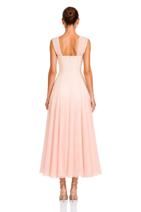 Virginia Midi Dress Pink Flounced