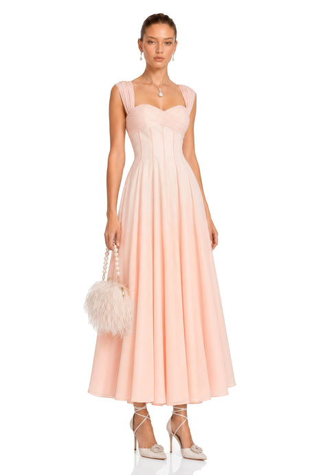 Virginia Midi Dress Pink Flounced