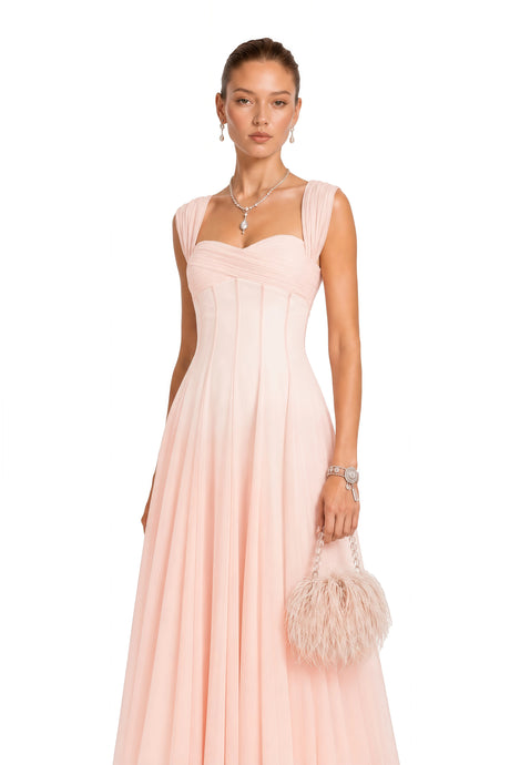 Virginia Midi Dress Pink Flounced