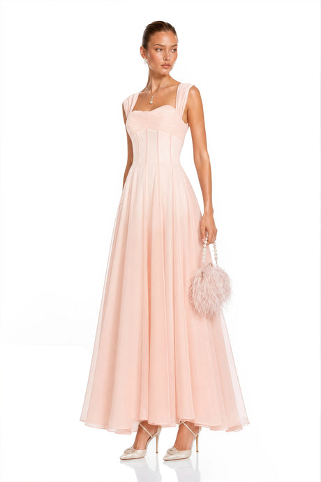 Virginia Midi Dress Pink Flounced