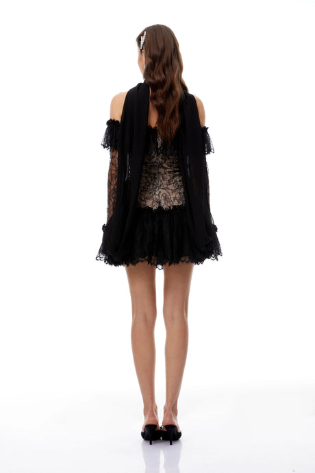 Liana Mini Dress Black Sequined Floral Lace