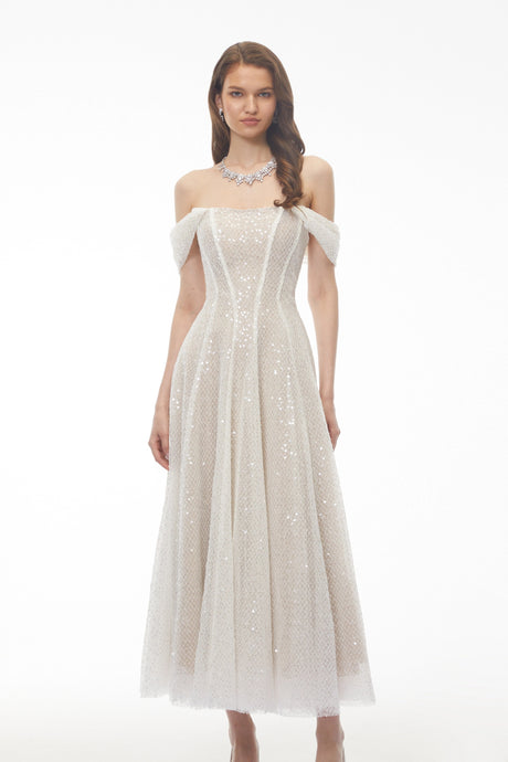 Delizia Maxi Dress White Off Shoulder Embellished