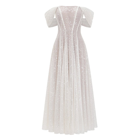 Delizia Maxi Dress White Off Shoulder Embellished