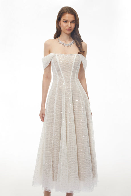 Delizia Maxi Dress White Off Shoulder Embellished