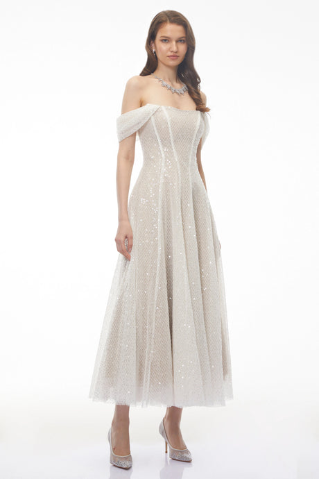 Delizia Maxi Dress White Off Shoulder Embellished