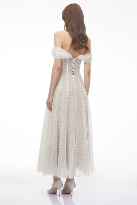 Alma Maxi Dress White Off Shoulder Embellished