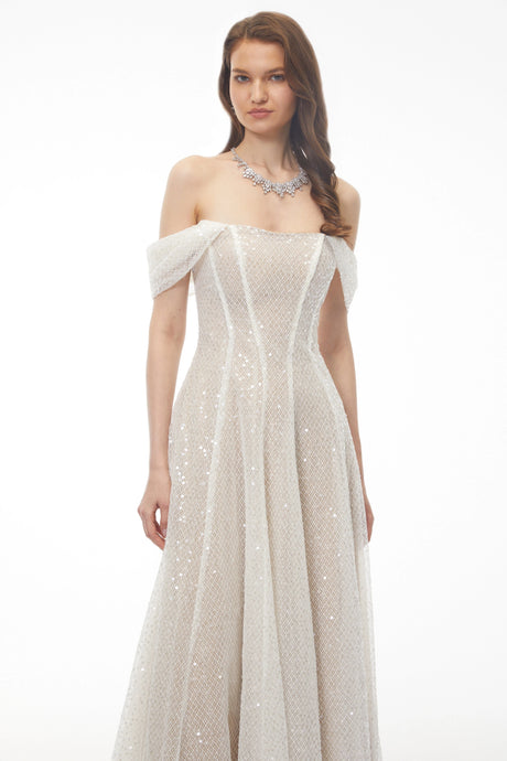 Alma Maxi Dress White Off Shoulder Embellished