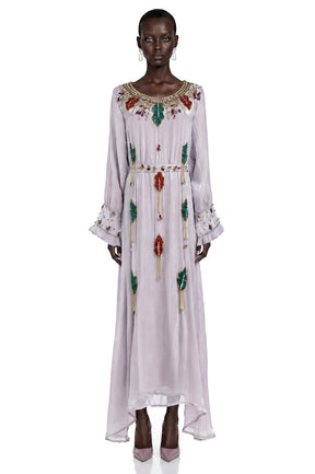 Esther Lavender Embroidered Long Sleeve Maxi Dress